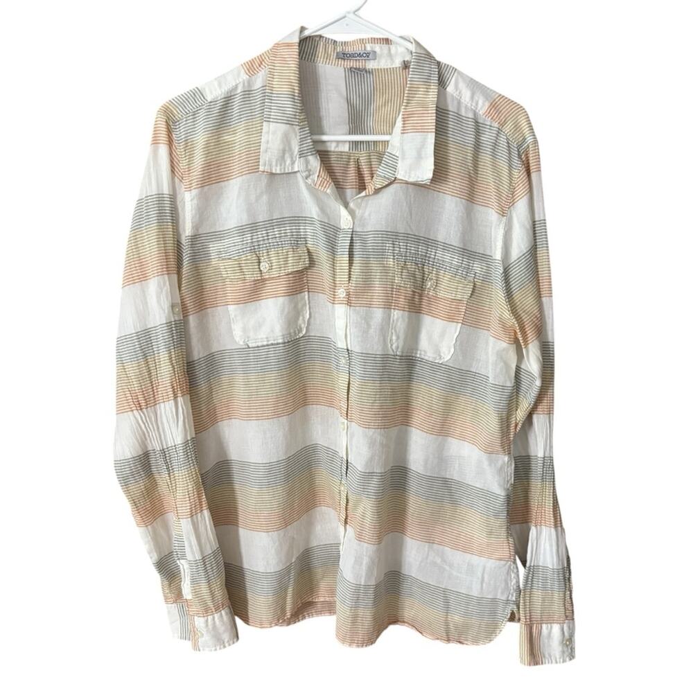 Toad & Co Organic Cotton Utility Shirt – White Striped Button-Down, XL